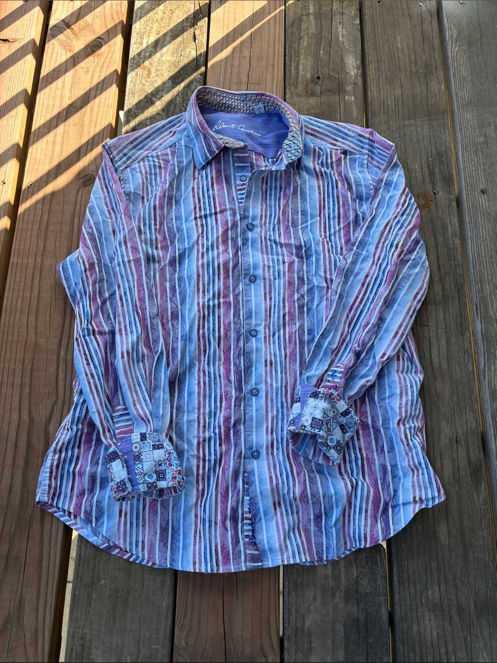 Robert Graham Striped Blue & Burgundy Casual Button-Down Shirt
